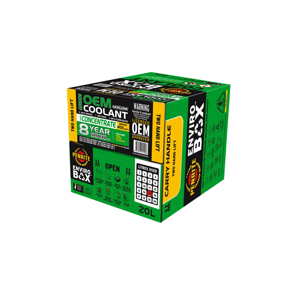 Penrite 7 Year 450,000km Green Coolant Concentrate Enviro Box 20L - COOLGREEN020BOX