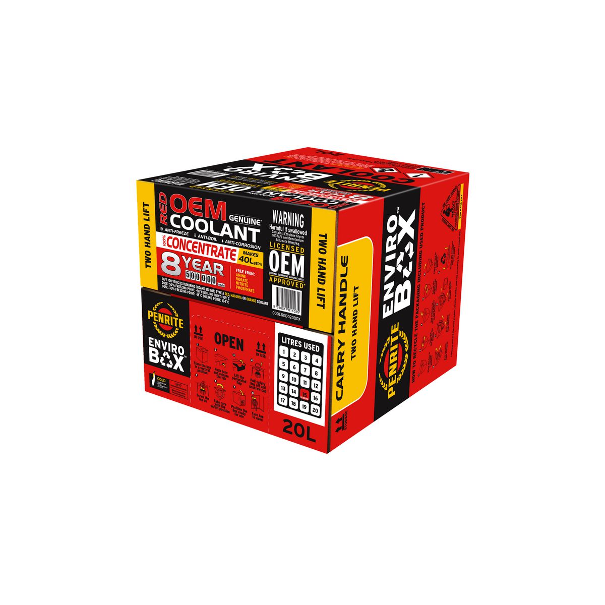 Penrite 8 Year 500,000km Red Coolant Concentrate Enviro Box 20L - COOLRED020BOX