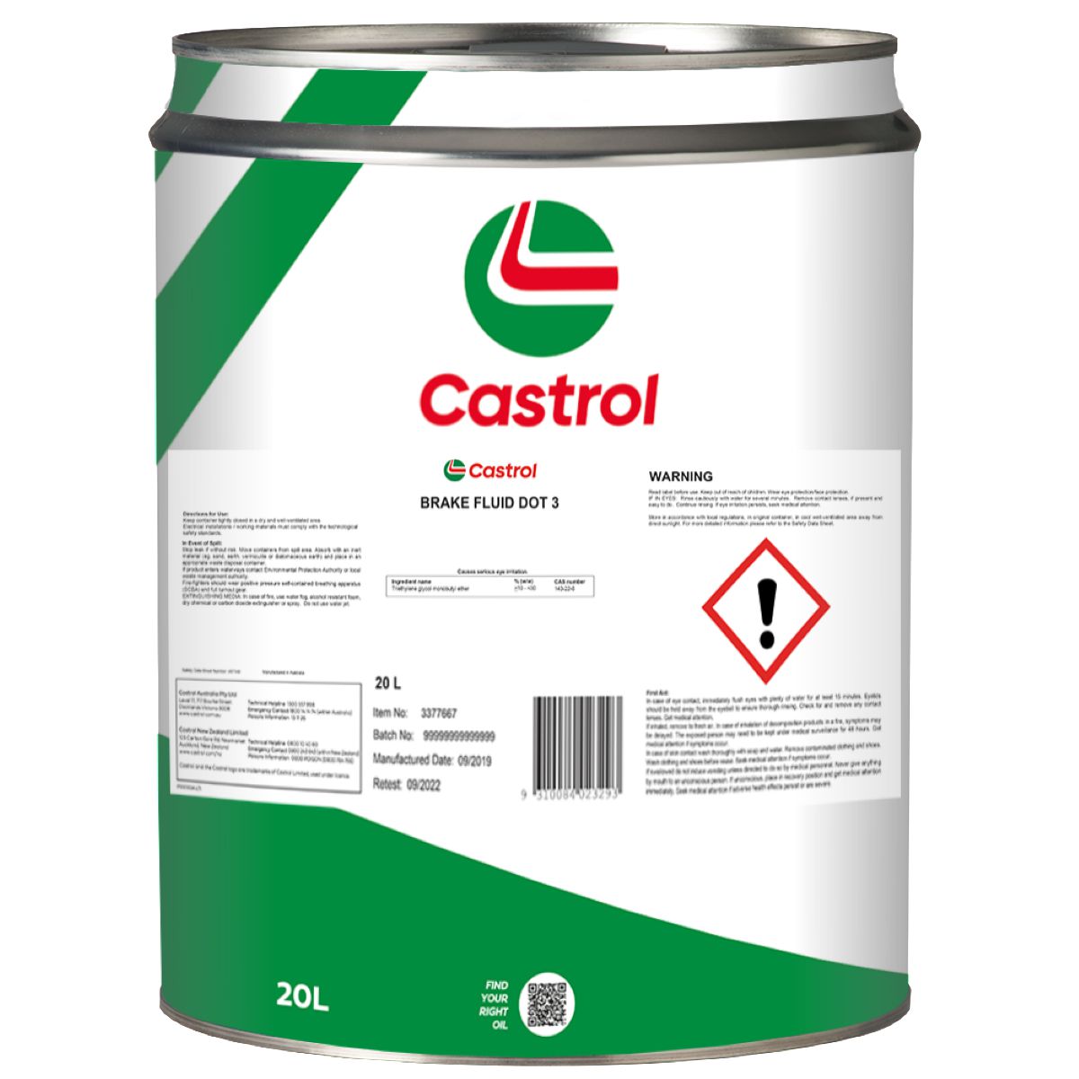 Castrol Brake Fluid Dot 3 20L - 3377667