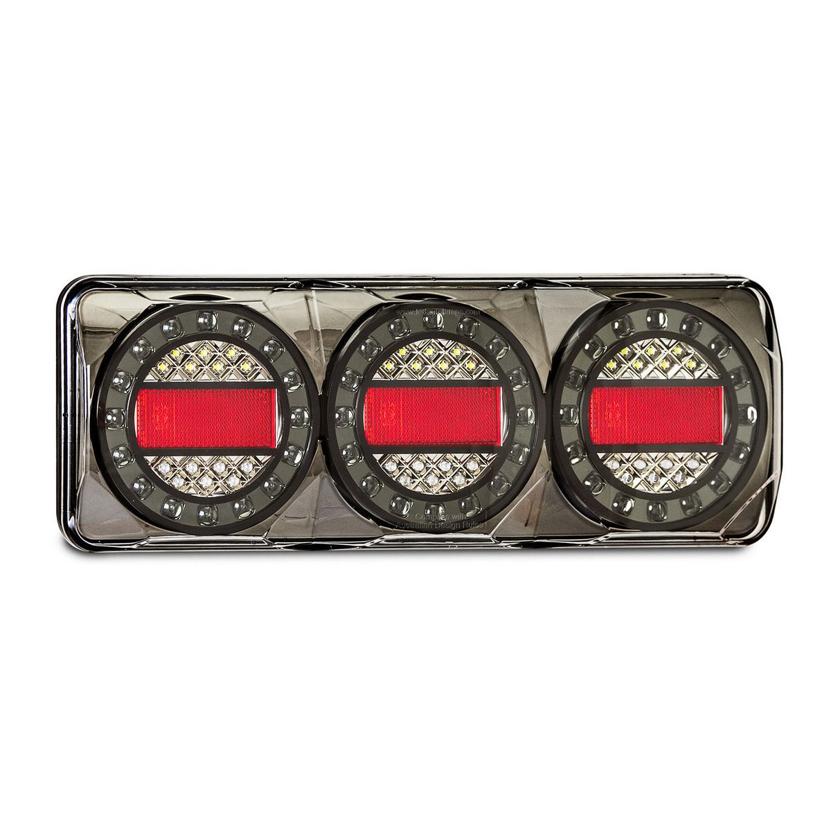 LED Autolamps 12/24V Maxilamp Stop/Tail/Indicator/Reverse/Reflector Combo Lamp Black Chrome - MAXILAMPC3XRWB