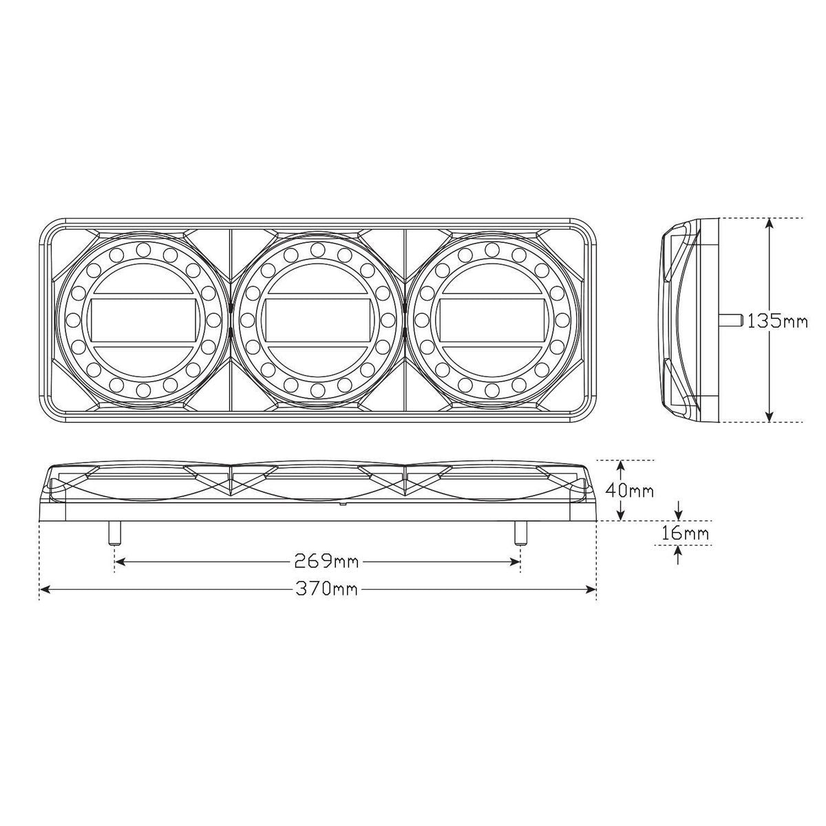 LED Autolamps Maxi Lamp 12V Stop/Tail/Indicator/Reverse/Reflector 3 Series LED Light - SOMAXI2LR/450B