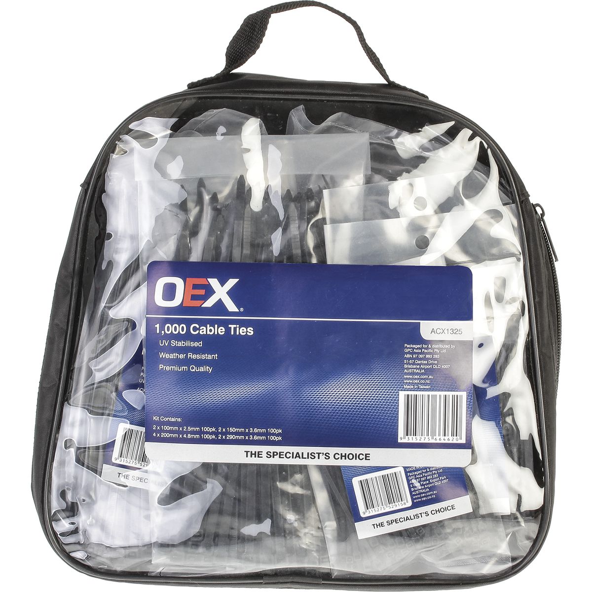 OEX Nylon Cable Tie - Assortment Black 1000 Pack - ACX1325