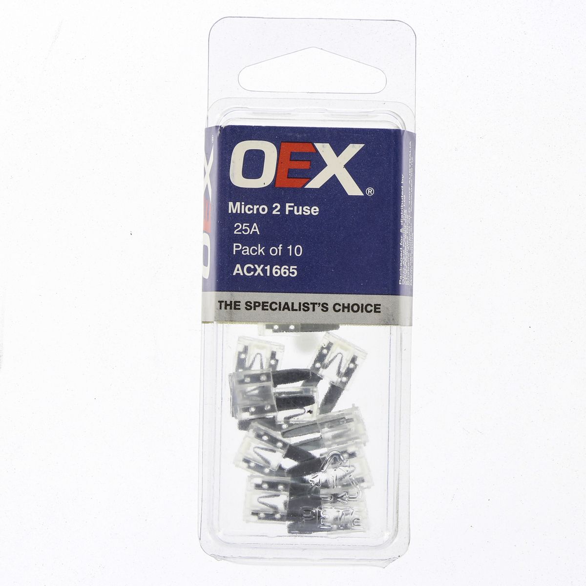 OEX Fuse Micro 2-Blade 25A White (Pack of 10) - ACX1665