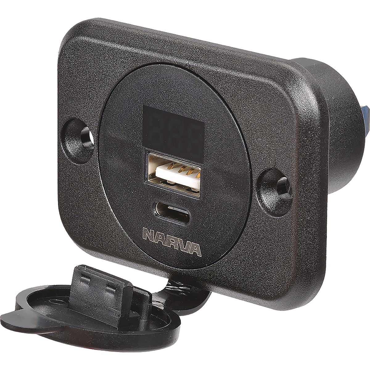 Narva USB USB-C Socket w LED Volt Amp Meter - 81106BL