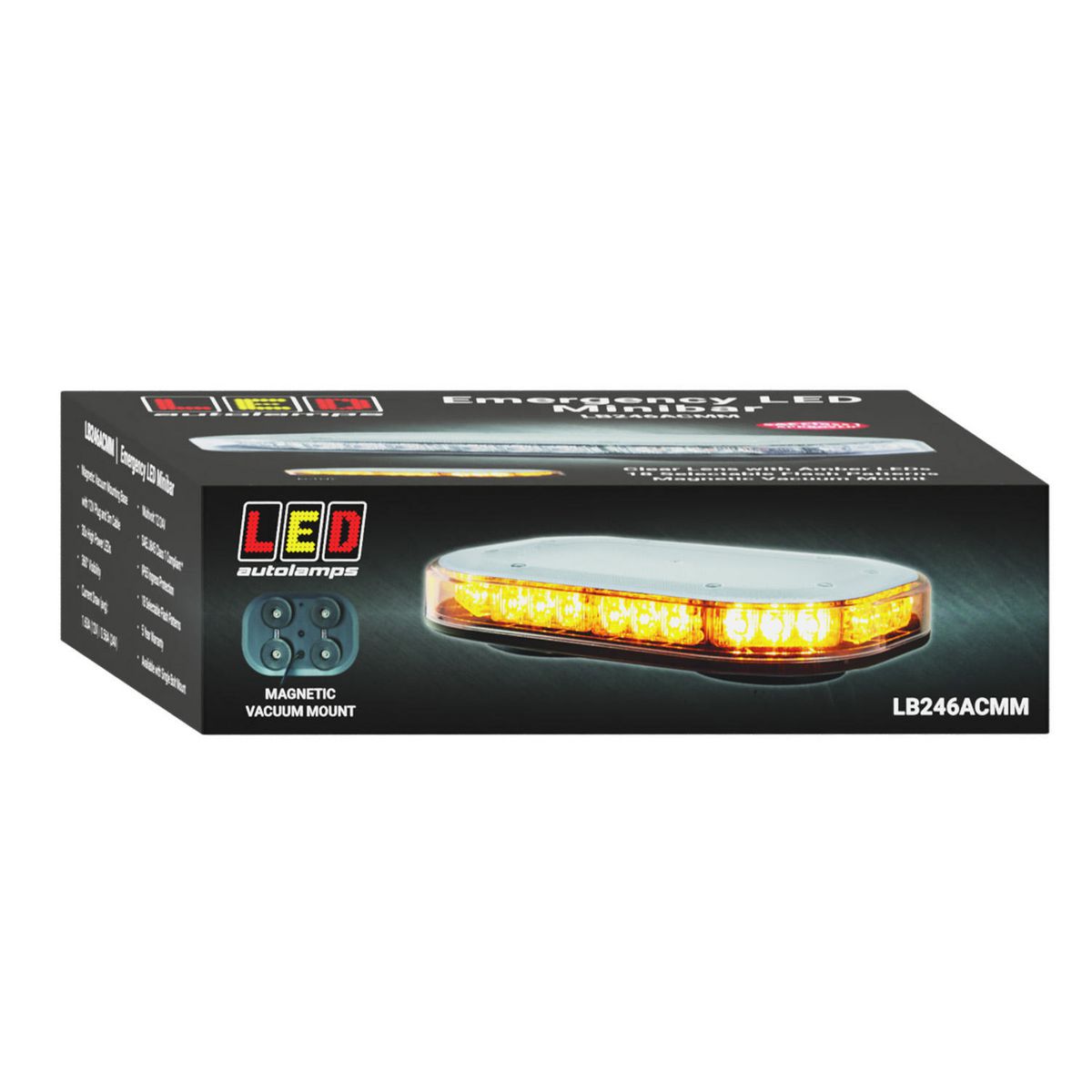 LED Autolamps 12/24V Amber Emergency Mini Light Bar 18 Selectable Flash Patterns Magnetic Mount - LB246ACMM