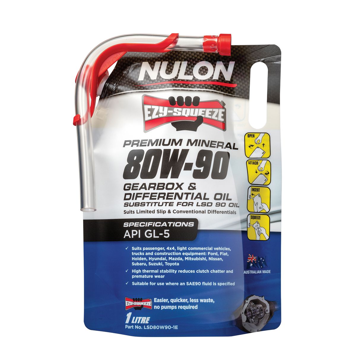Nulon EZY-SQUEEZE 80W-90 Limited Slip Diff Oil 1L - LSD80W901E
