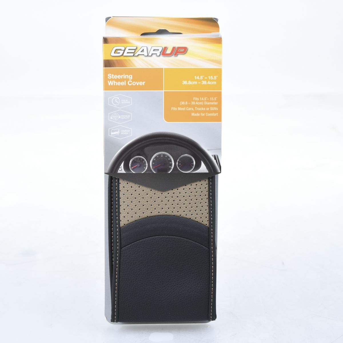 Gear Up Steering Wheel Cover Leatherette Two Tone Black And Slate