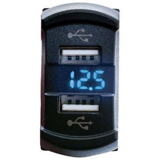 Drivetech 4x4 Dual USB Socket 2.1A Per USB - Panel Mount with Voltmeter - DT-11025