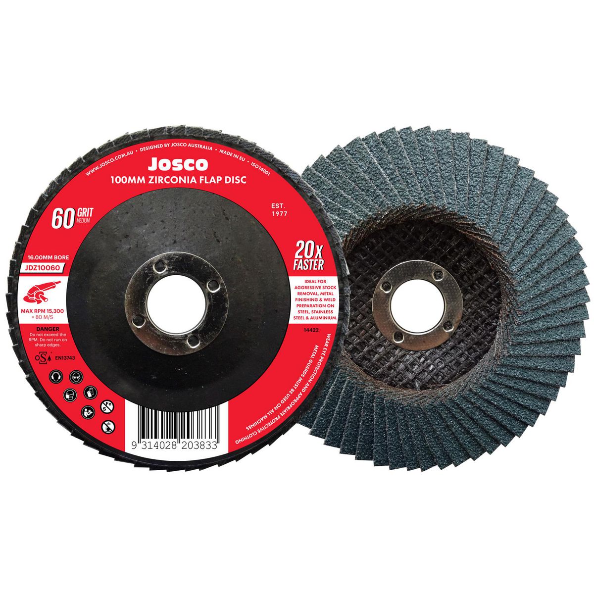 JOSCO Flap Disc 100x16 60g Zirconia - JDZ10060