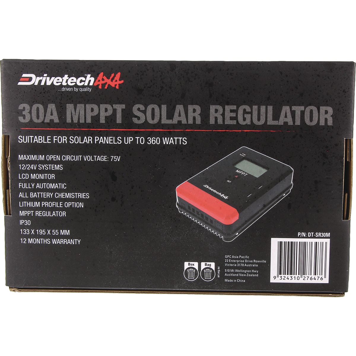 Drivetech 4x4 30A MPPT Solar Regulator & Monitor - DT-SR30M