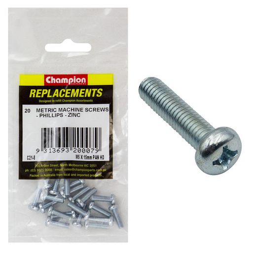 Champion Machine Screw Pan Phillips M5 x 16mm Zinc Plated - C21-8