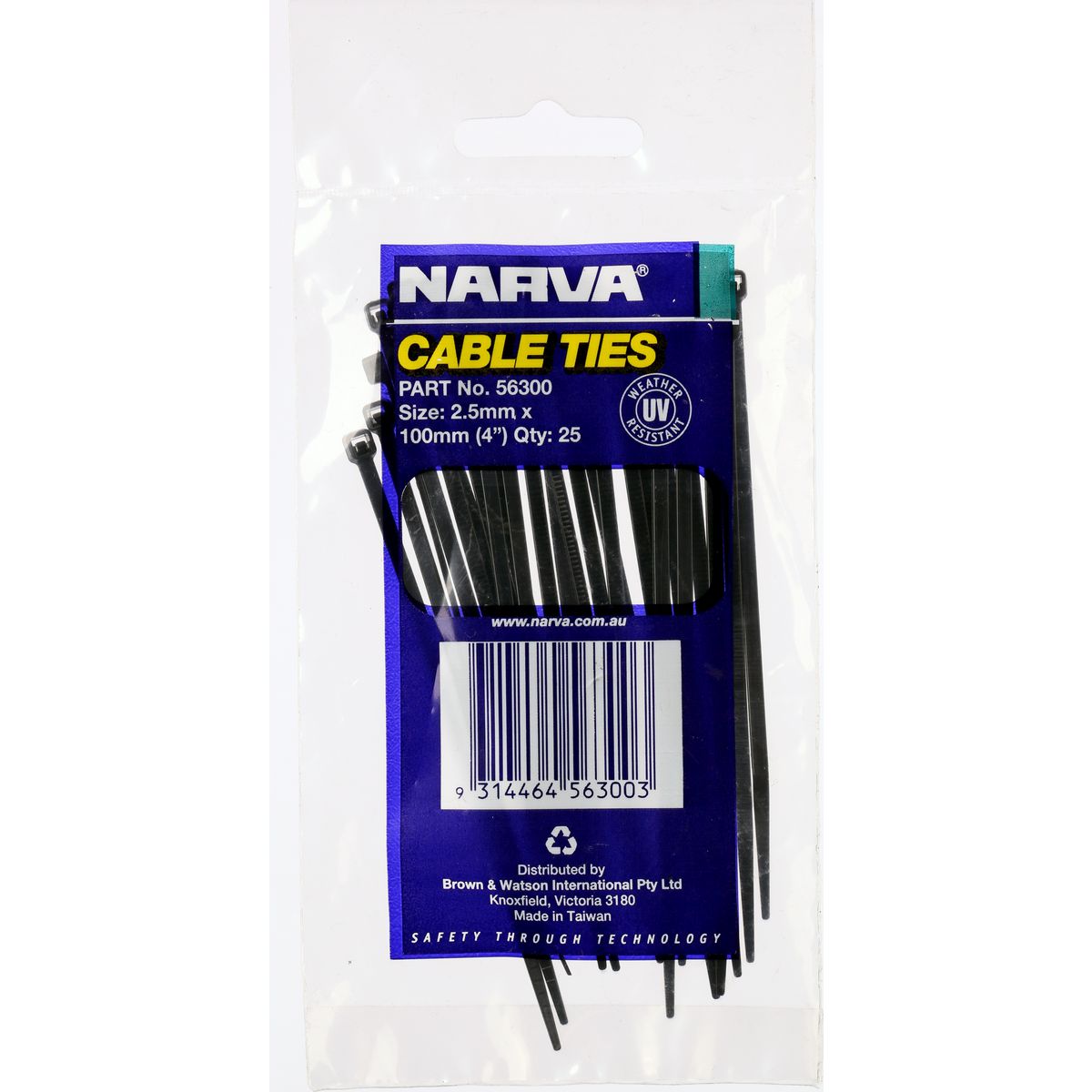 Narva Nylon Cable Ties 2.5mm x 100mm 25 Pce - 56300