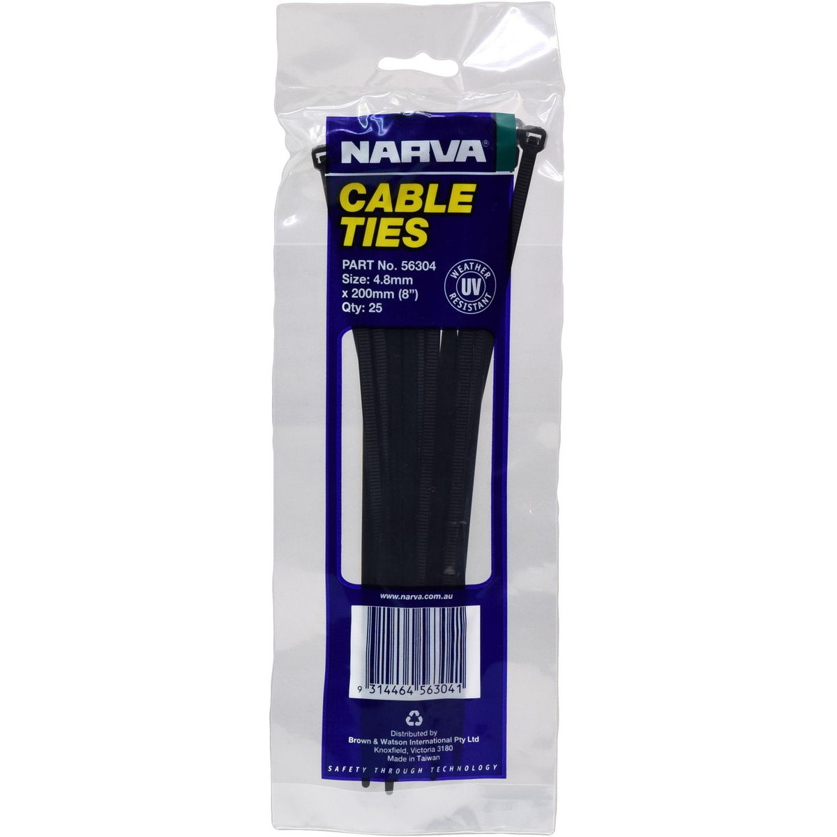 Narva Nylon Cable Ties 4.8mm x 200mm 25 Pce - 56304