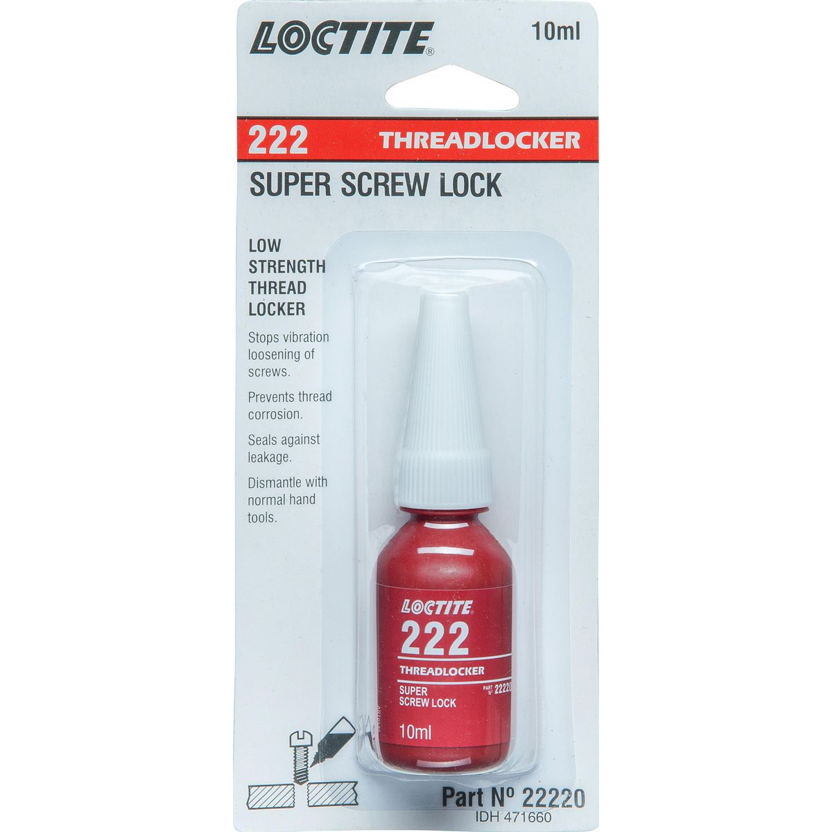 Loctite 222 Threadlocker Super Screw Low Strength 10ml - 471660