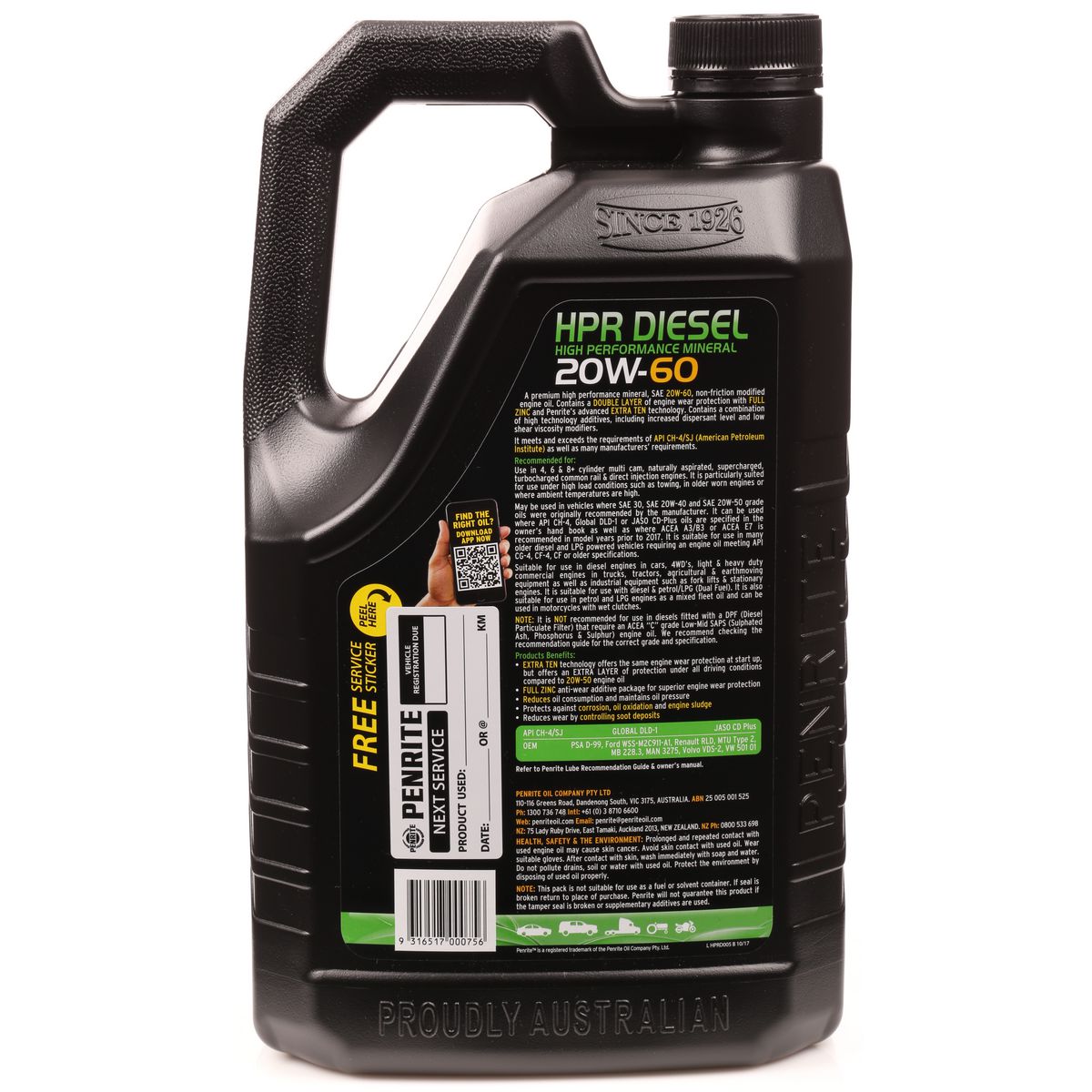 Penrite HPR Diesel SAE 20W-60 Engine Oil 5L - HPRD005