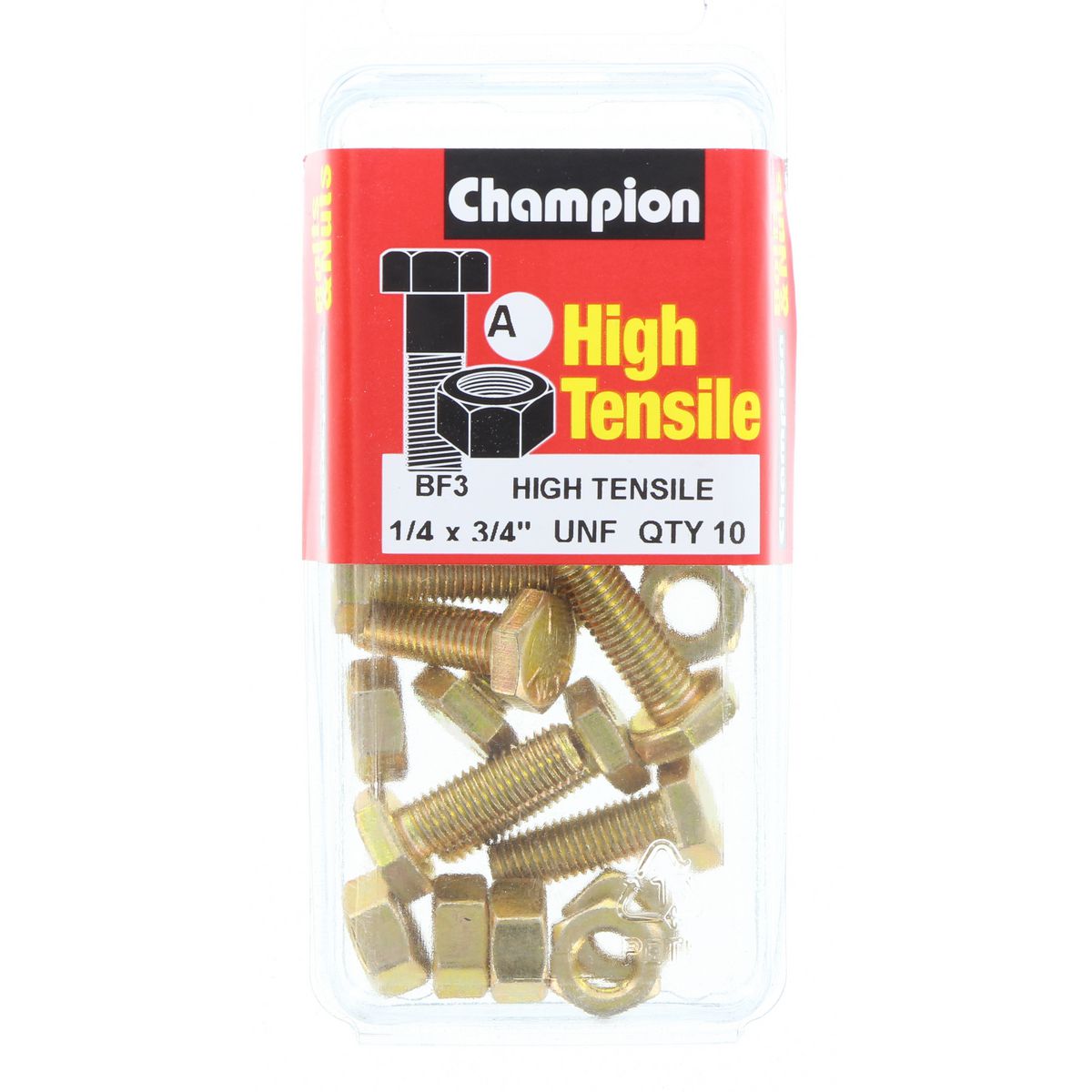 Champion Hex Set Screw & Nut High Tensile 1/4in x 3/4in UNF Grade 5 - BF3