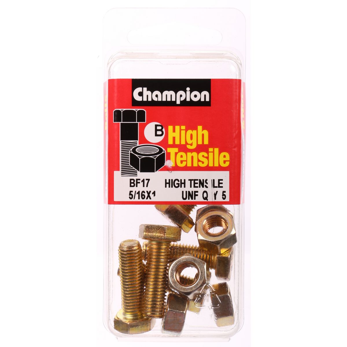 Champion Hex Set Screw & Nut High Tensile 5/16in x 1in UNF Grade 5 - BF17