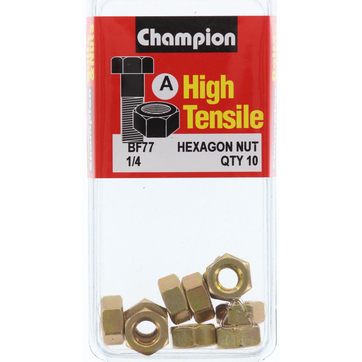 Champion Hex Plain Nut 1/4in UNF Class 5 - BF77