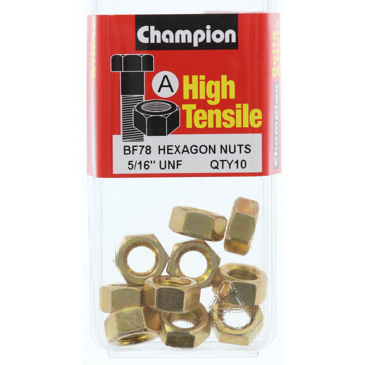 Champion Hex Plain Nut 5/16in UNF Class 5 - BF78