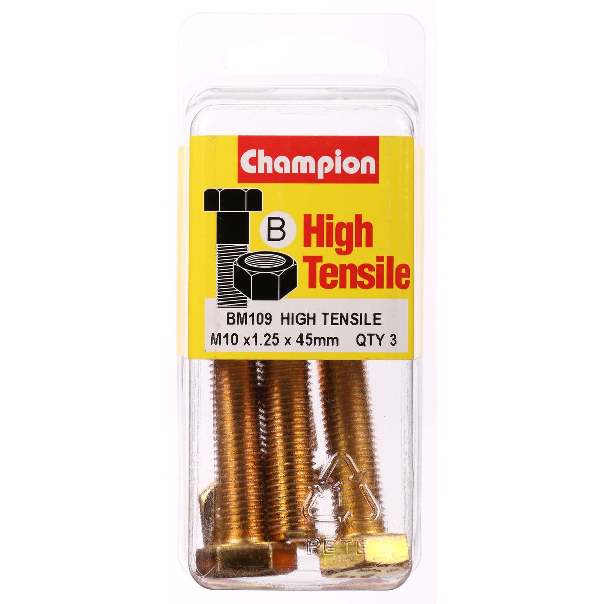 Champion Hex Set Screw & Nut High Tensile M10 x 45 x 1.25mm Grade 8.8 - BM109