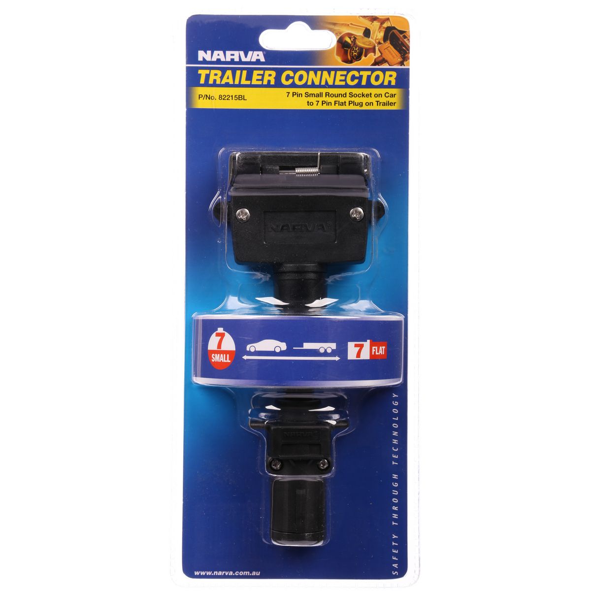 Narva Trailer Adaptor 7 Pin Round Small (Car) To 7 Pin Flat (Trailer) - 82215BL