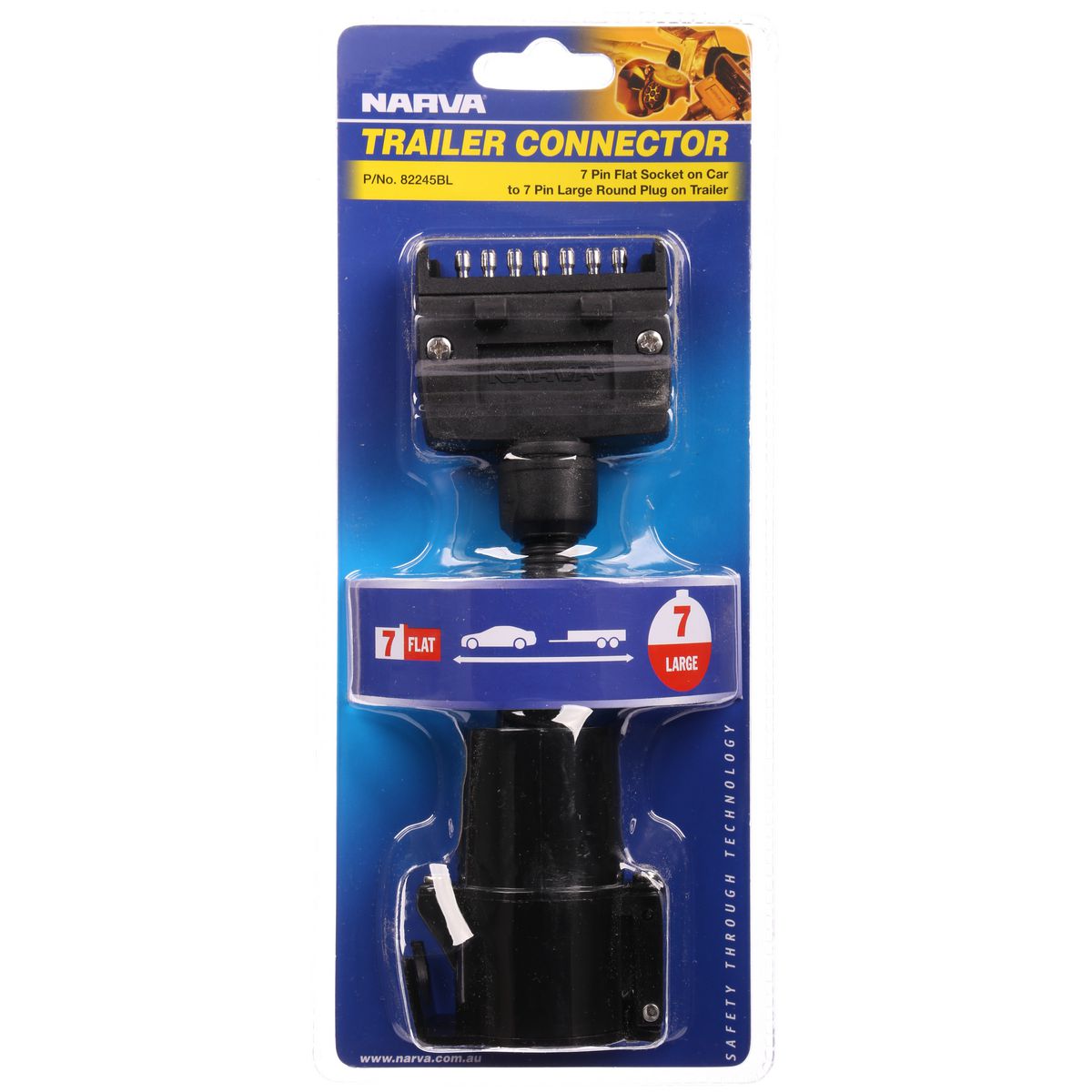 Narva Trailer Adaptor 7 Pin Flat (Car) To 7 Pin Large Round (Trailer) - 82245BL