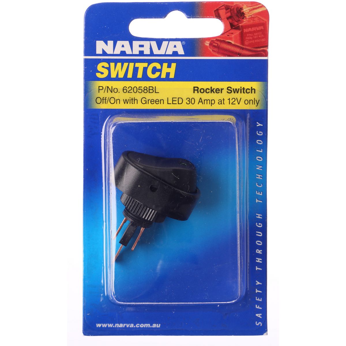 Narva Rocker Switch Off/On SPST Green LED - 62058BL