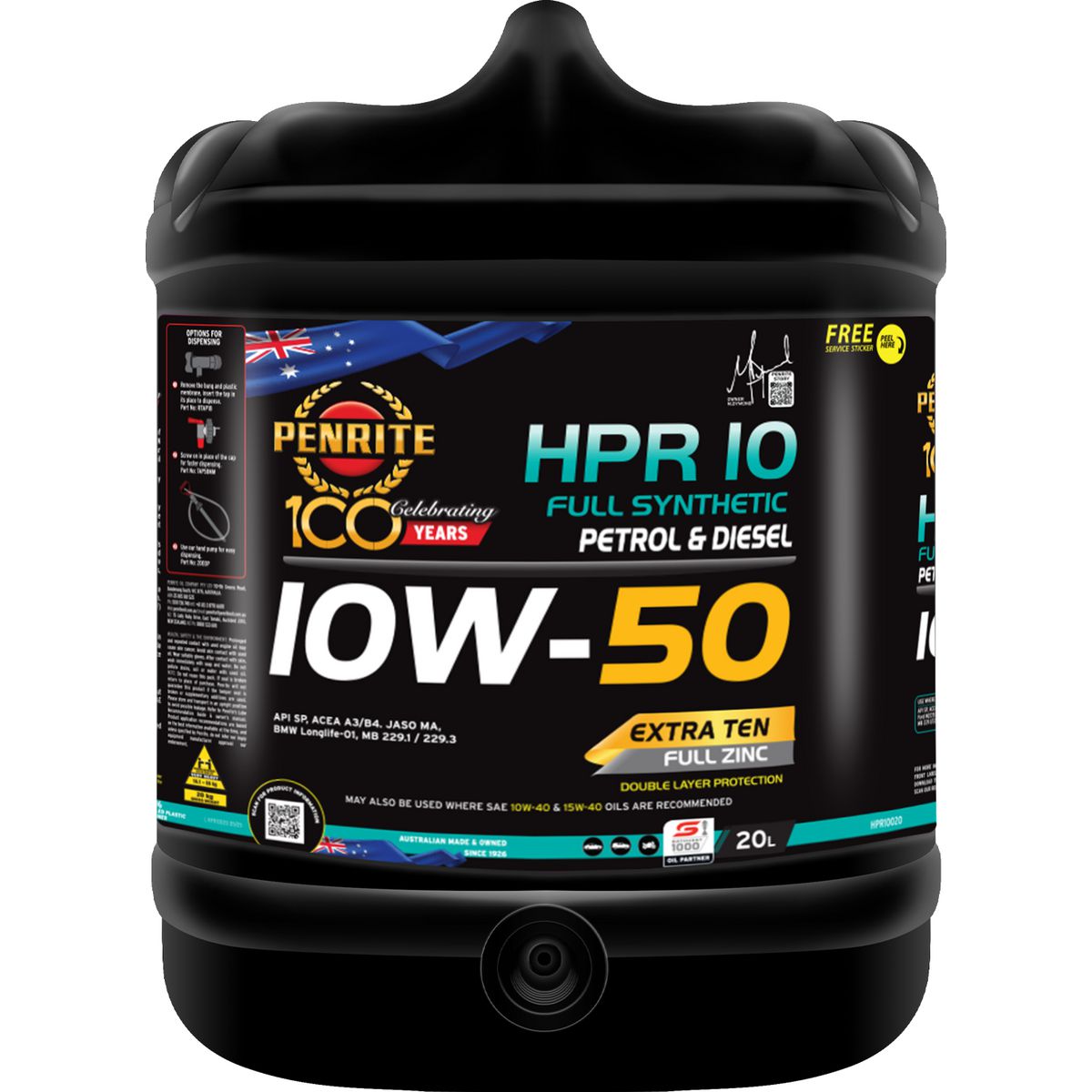 Penrite HPR 10 SAE 10W-50 Engine Oil 20L - HPR10020