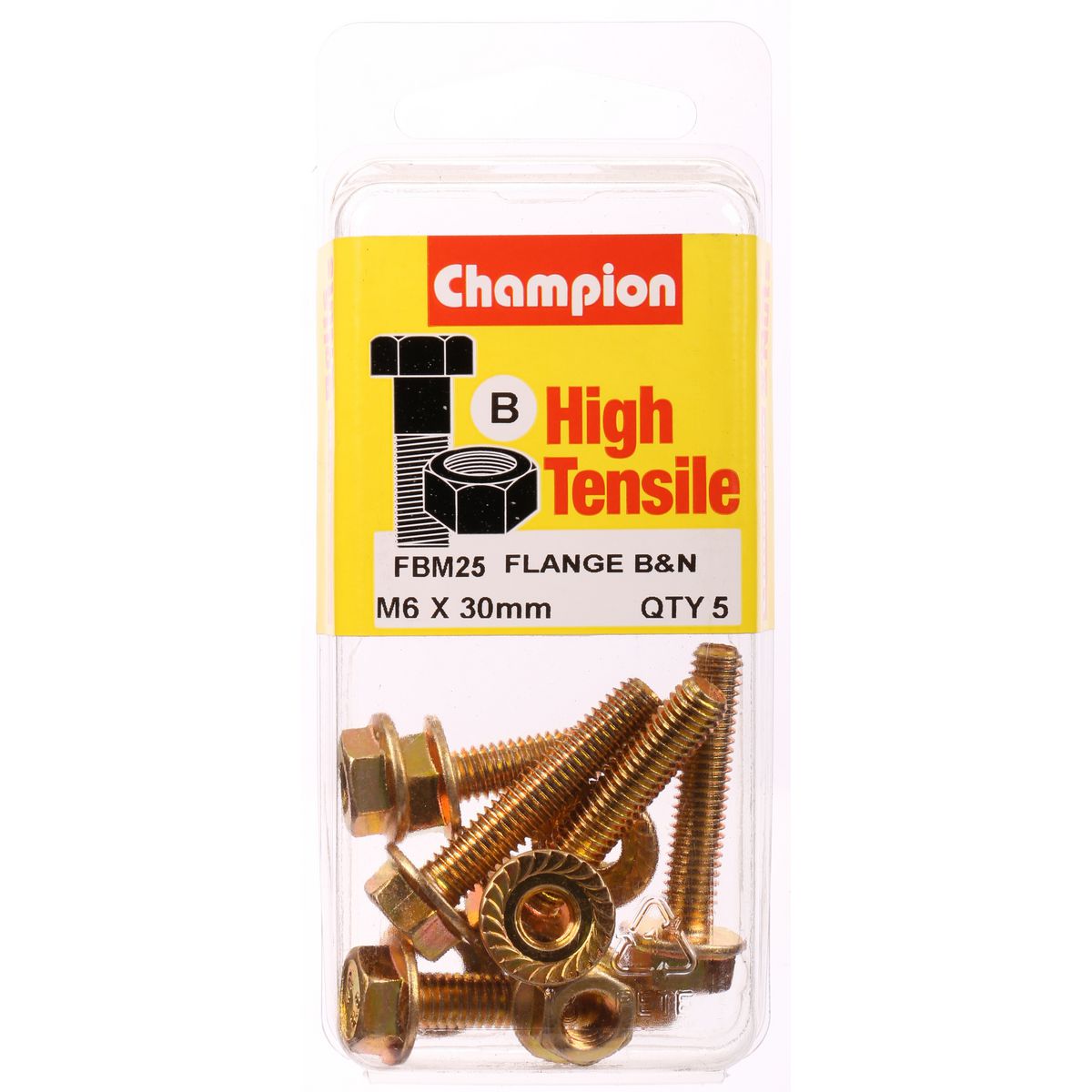 Champion Hex Set Screw & Nut High Tensile Flanged 10Af M6 x 30mm Grade 8.8 - FBM25