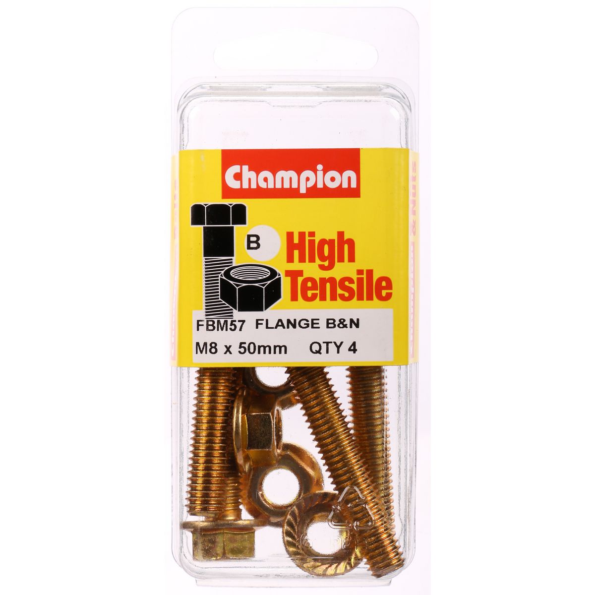 Champion Hex Set Screw & Nut High Tensile Flanged 12Af M8 x 50mm Grade 8.8 - FBM57