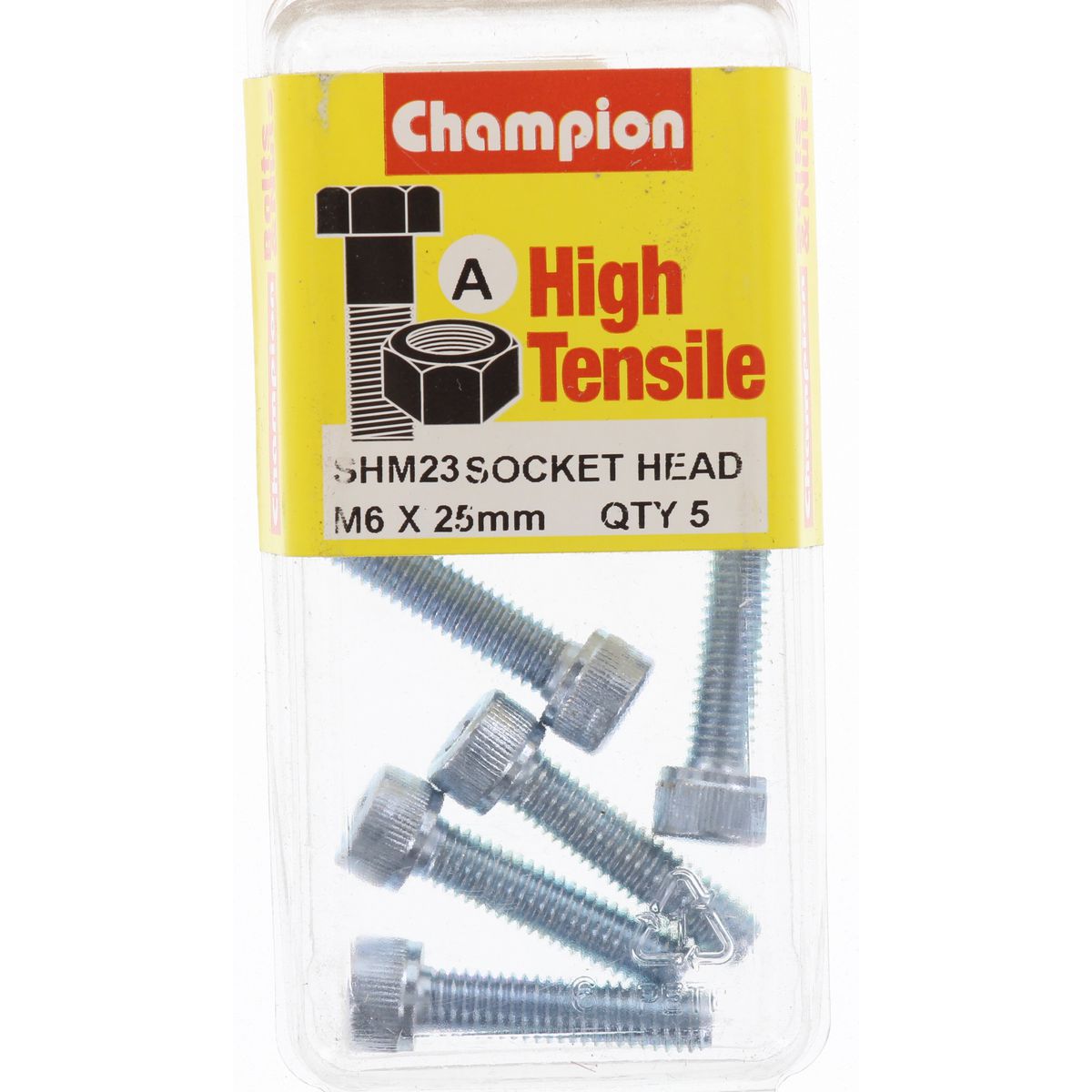 Champion Socket Head Cap Screw High Tensile M6 x 25mm Zinc Plated - SHM23