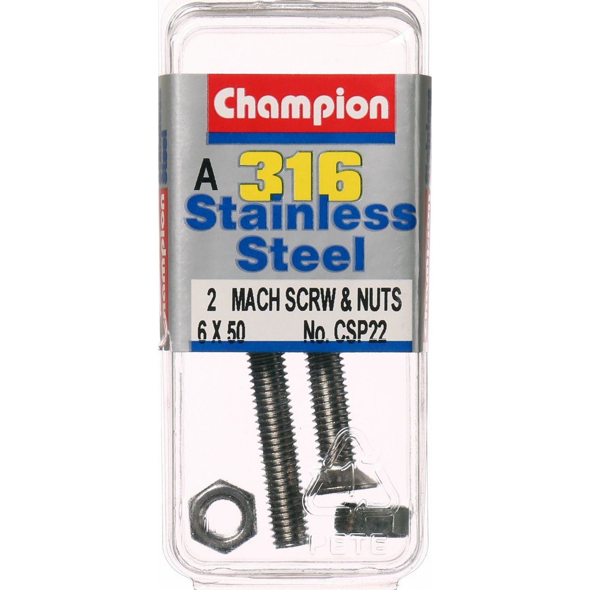 Champion Machine Screw CSK Phillips Stainless Steel M6x50mm & M6x1.00mm 316/A4 - CSP22