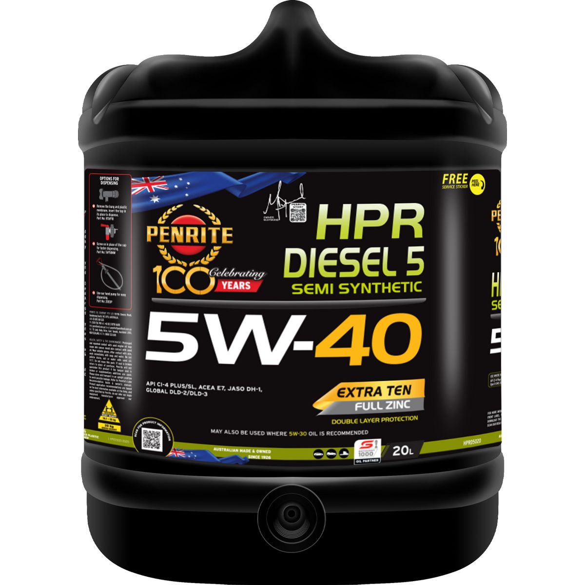 Penrite HPR Diesel 5 SAE 5W-40 Engine Oil 20L - HPRD5020