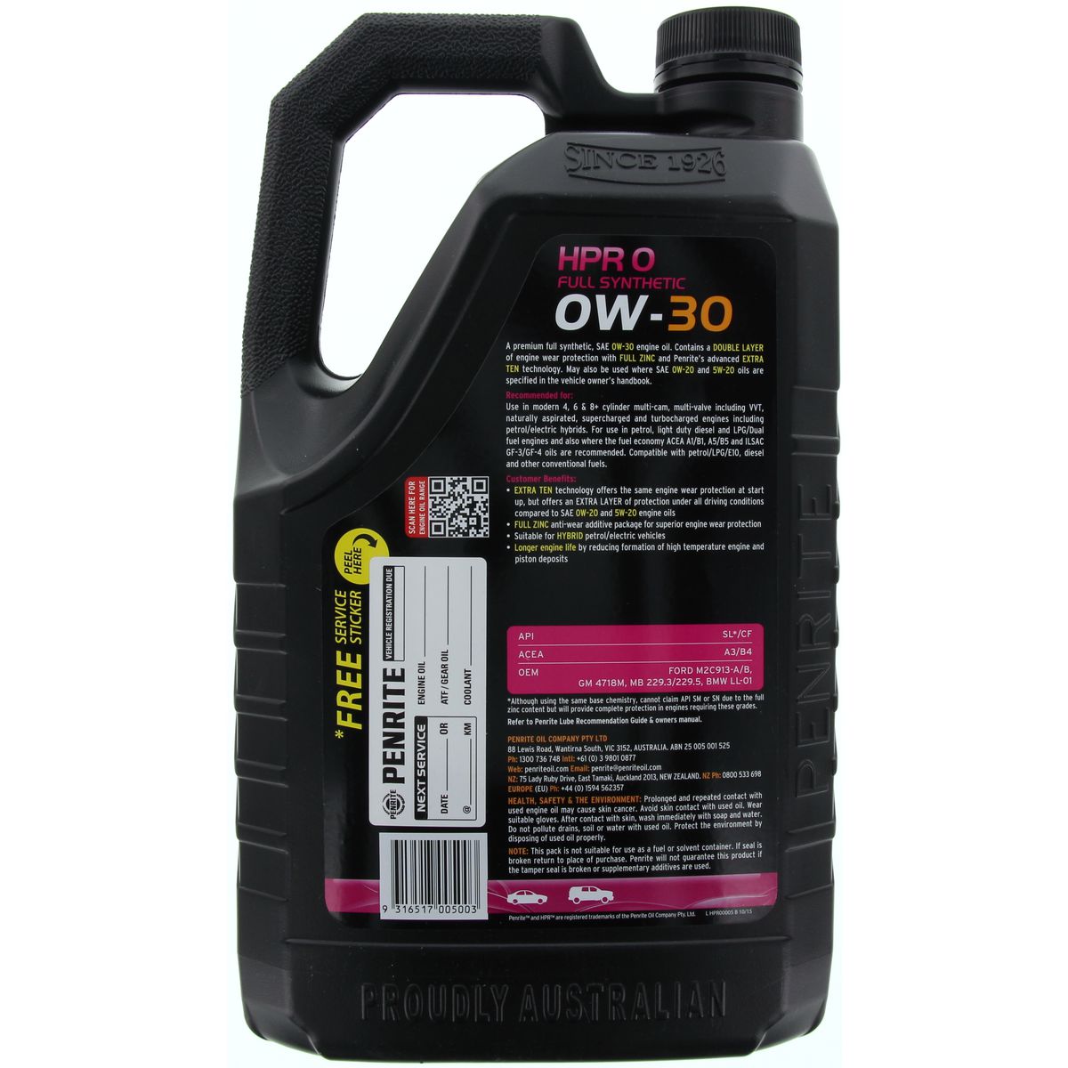 Penrite HPR 0 0W-30 Engine Oil 5L - HPR00005
