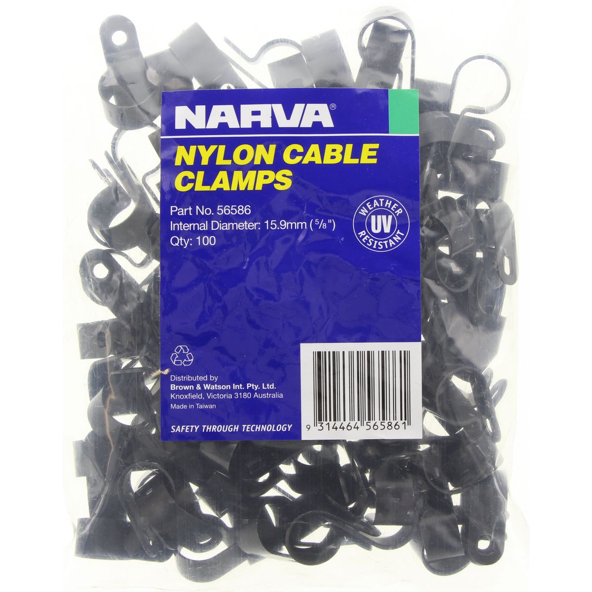 Narva P Clip 15.9mm Plastic 100 Pack - 56586