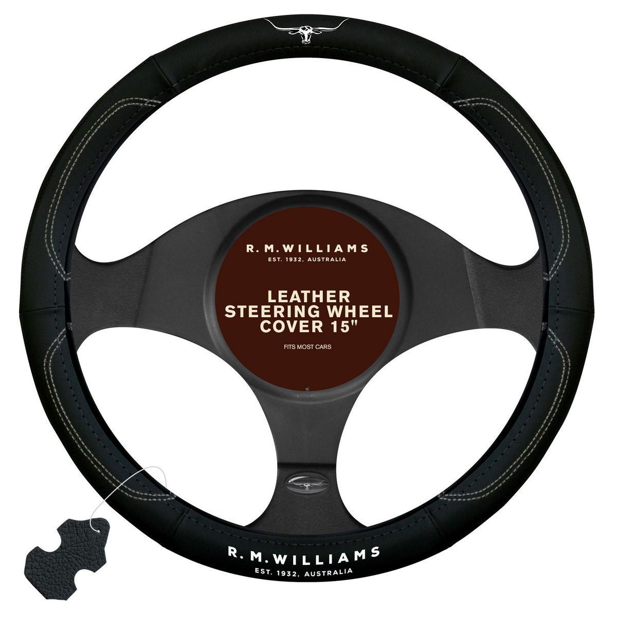R. M. Williams Leather Steering Wheel Cover 15 inch - SWRMWBLK