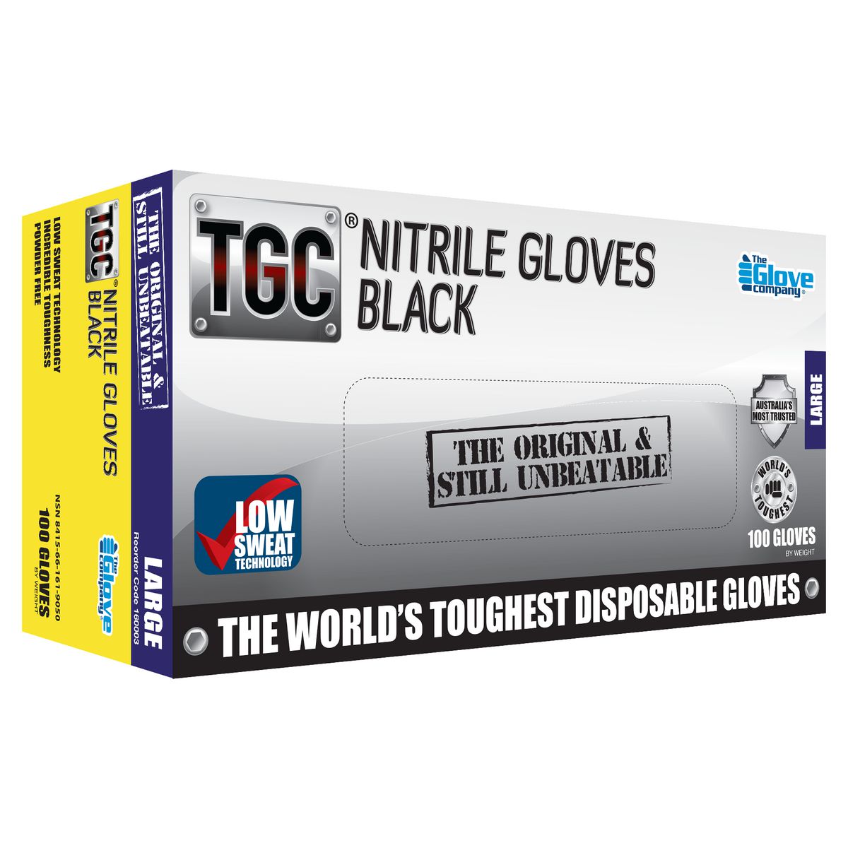 TGC Black Nitrile Gloves 100 Pack Large - 160003