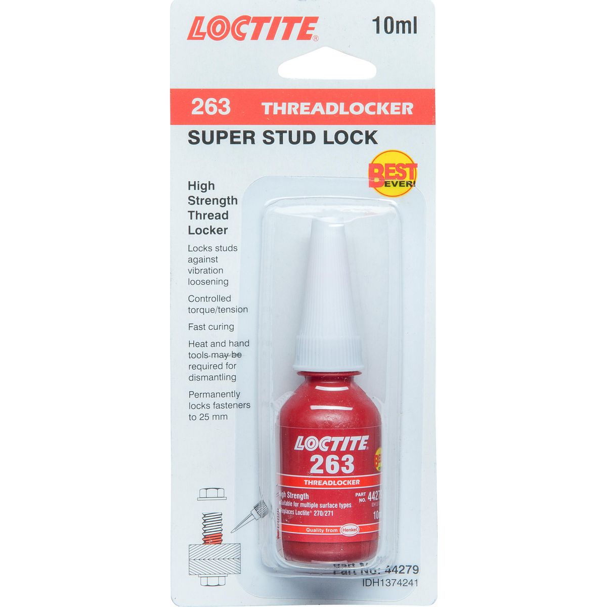 Loctite 263 Threadlocker Super Stud Lock High Strength Red 10ml - 1374241