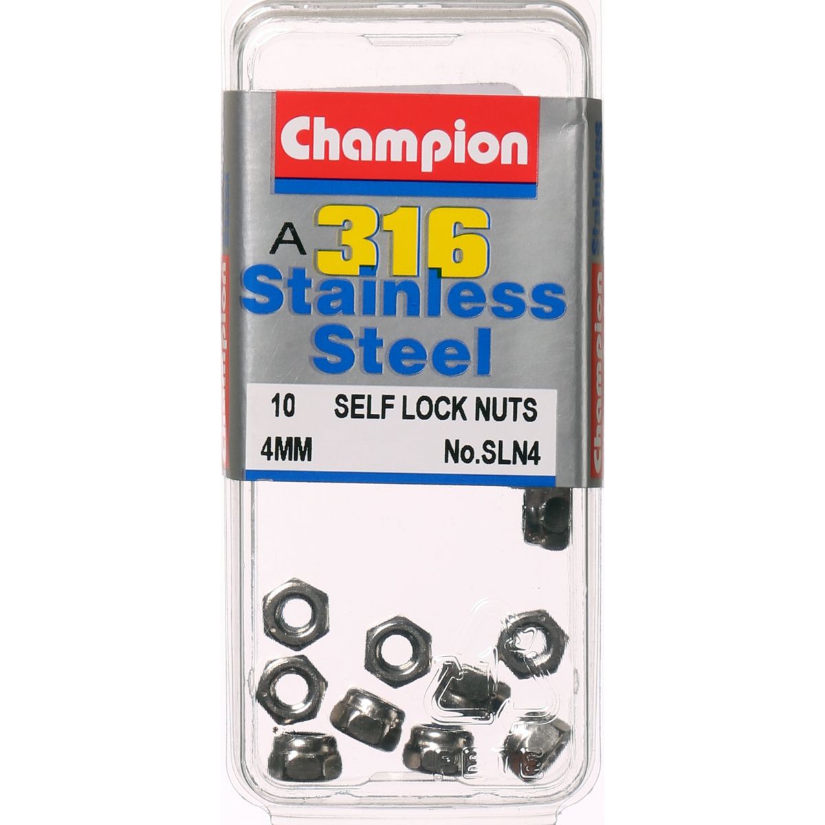 Champion Hex Nut Self Locking Nylon Insert Stainless Steel M4x0.7mm 316/A4 - SLN4