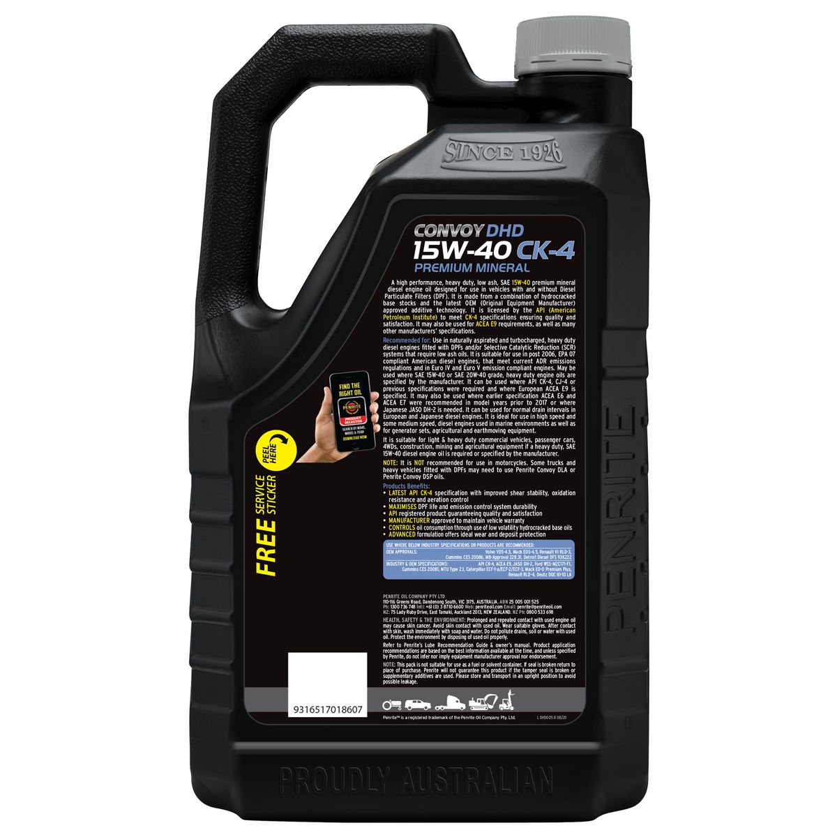 Penrite Diesel HD SAE 15W-40 Cj-4-Sm Engine Oil 5L - DHD005