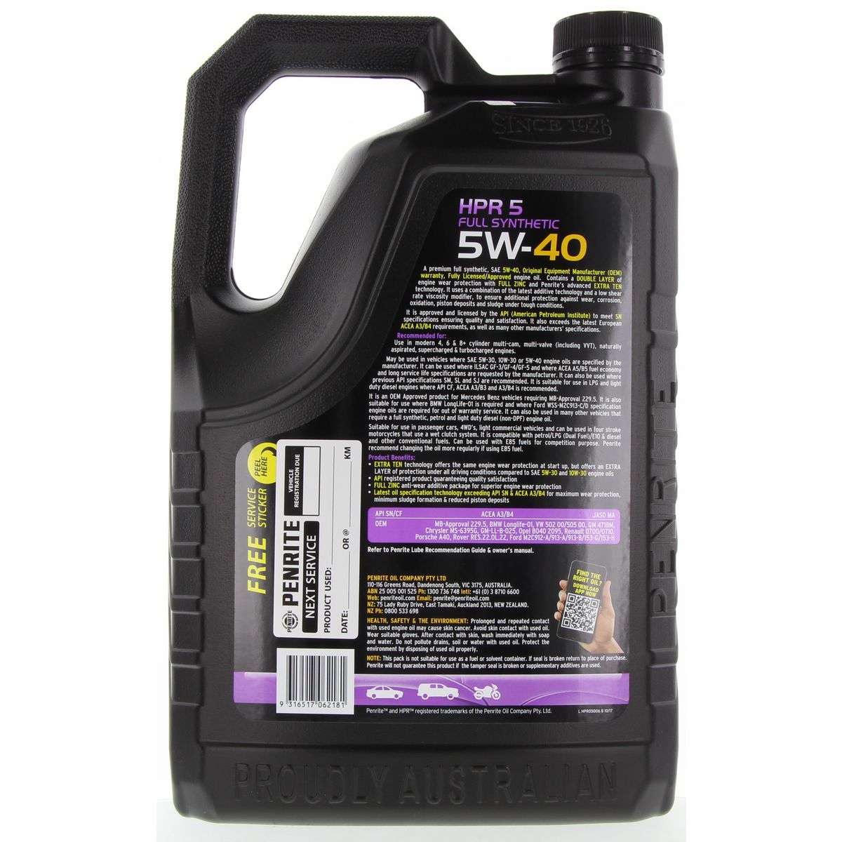 Penrite HPR 5 SAE 5W-40 Engine Oil 6L - HPR05006