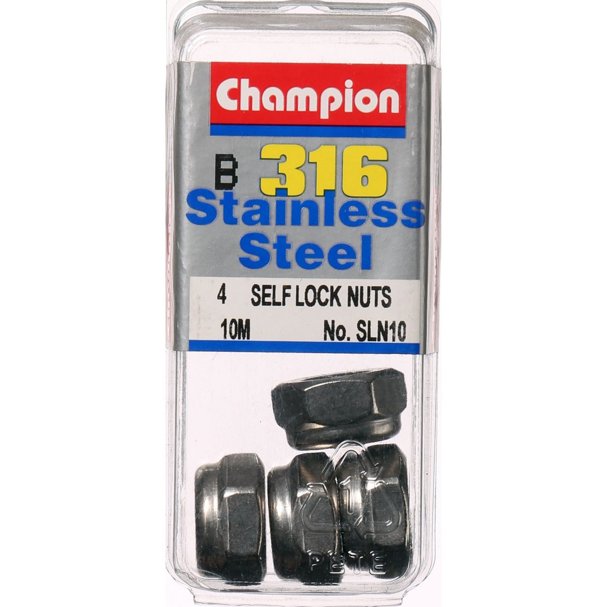 Champion Hex Nut Self Locking Nylon Insert Stainless Steel M10x1.5mm 316/A4 - SLN10