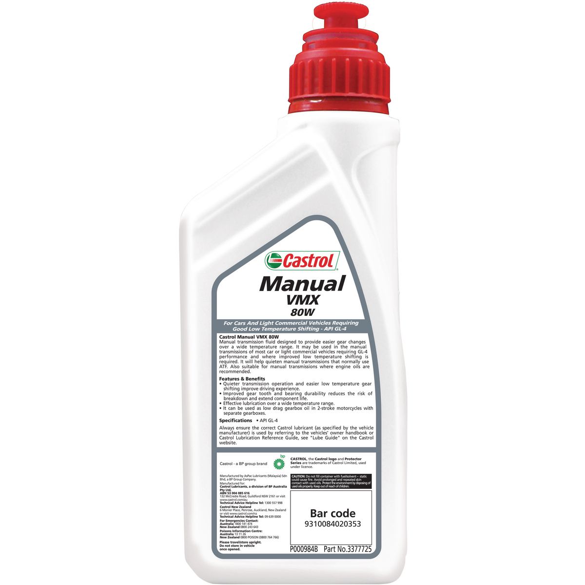 Castrol Manual VMX Transmission Fluid 80W 1L - 3377725