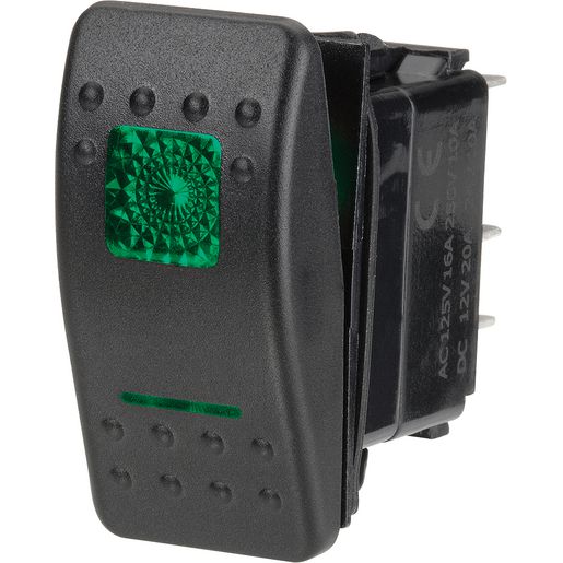 Narva Sealed Rocker Switch Off/On SPST 12V Green Illuminated - 63124BL