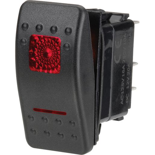 Narva Sealed Rocker Switch Off/On SPST 12V Red Illuminated - 63125BL