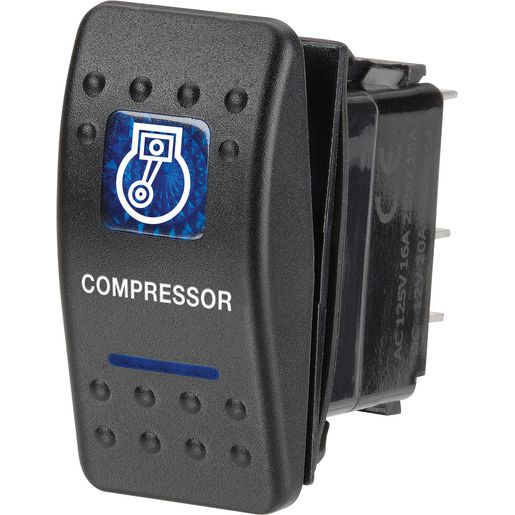 Narva Sealed Rocker Switch Off/On SPDT 12V Blue Illuminated Compressor Symbol - 63140BL