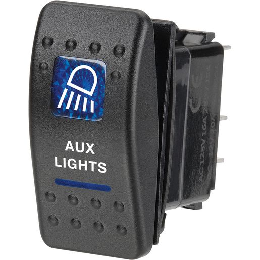 Narva Sealed Rocker Switch Off/On SPDT 12V Blue Illuminated Aux Lights Symbol - 63144BL