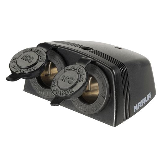 Narva Heavy Duty Twin Surface Mount Accessory Sockets Black - 81160BL