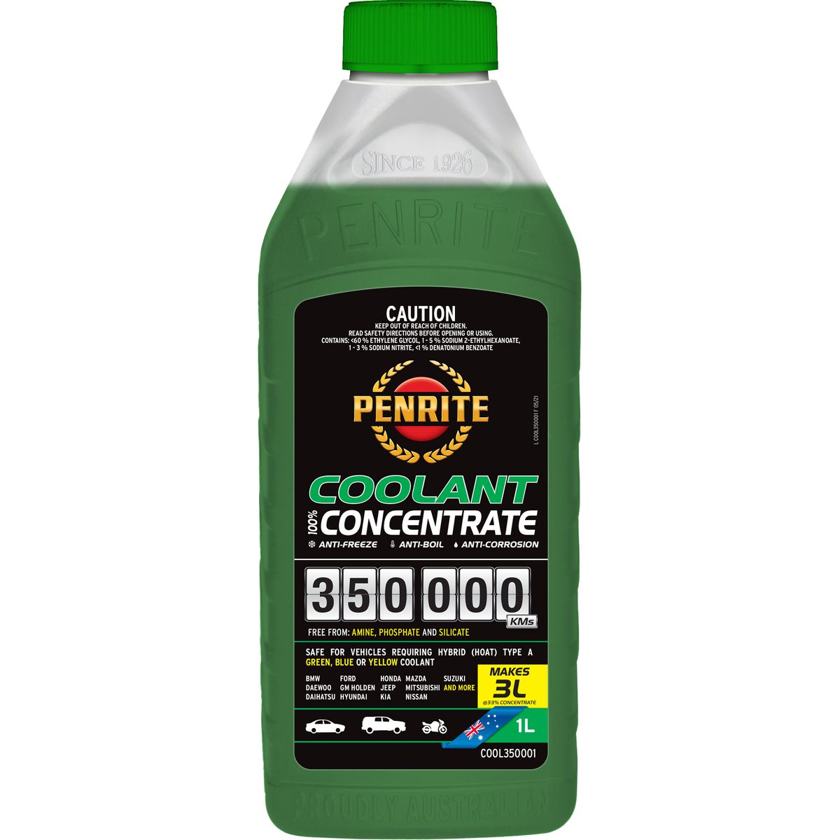 Penrite 350,000km Green Anti-Freeze Coolant Concentrate 1L - COOL350001