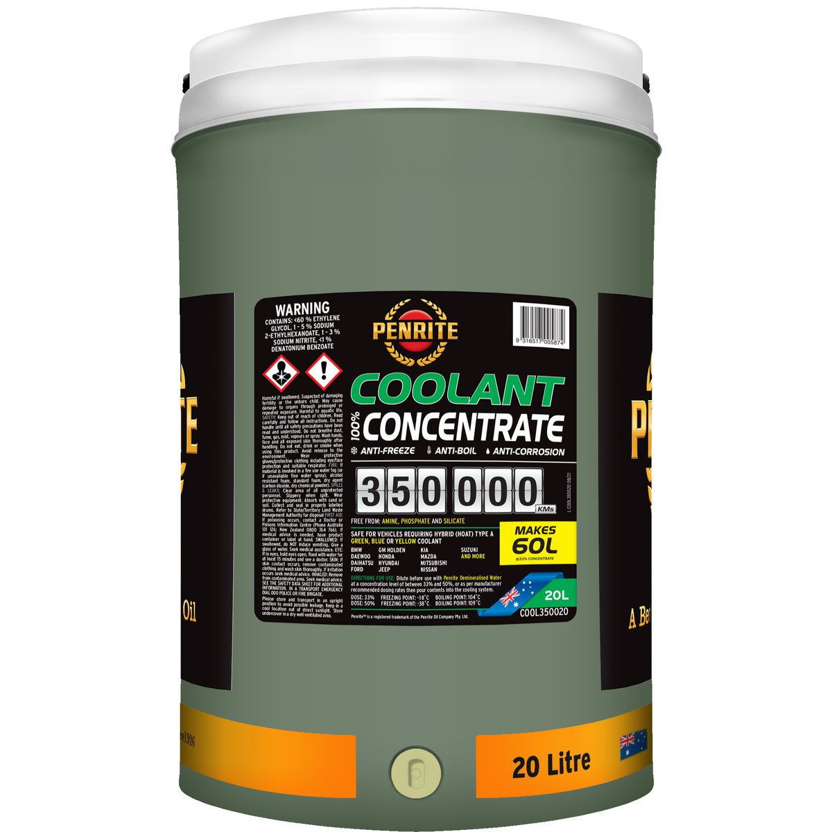 Penrite 350,000km Green Anti-Freeze Coolant Concentrate 20L - COOL350020